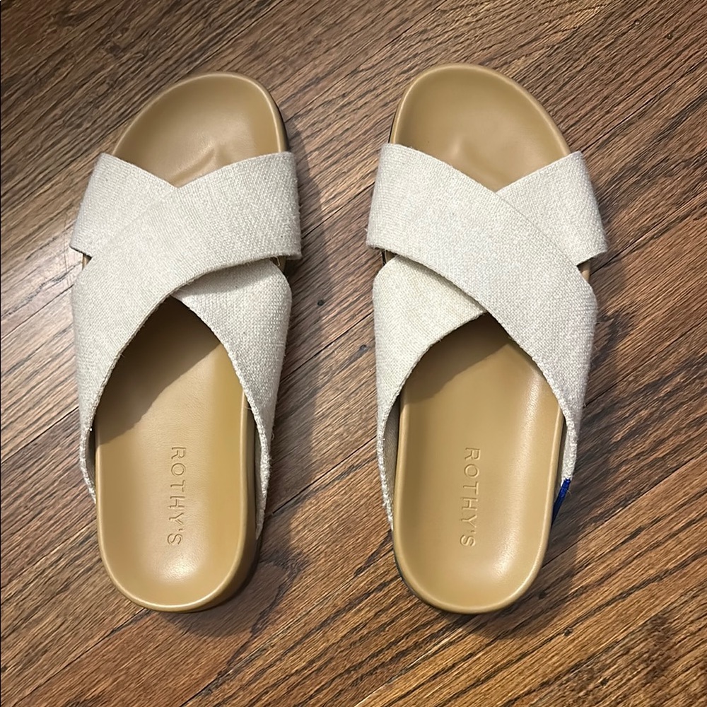 Rothy's Cream Slide Sandals with Criss-Cross Straps